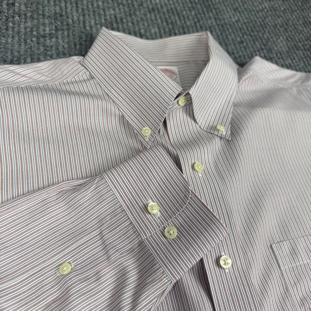 Brooks Brothers 346 Button Down Shirt Mens 16.5 36/37 Red Blue Stripe Non-Iron